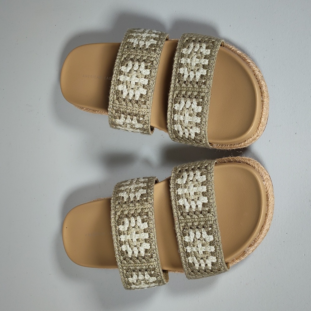 American Eagle sage green crochet slide sandals 6 - Picture 2 of 10